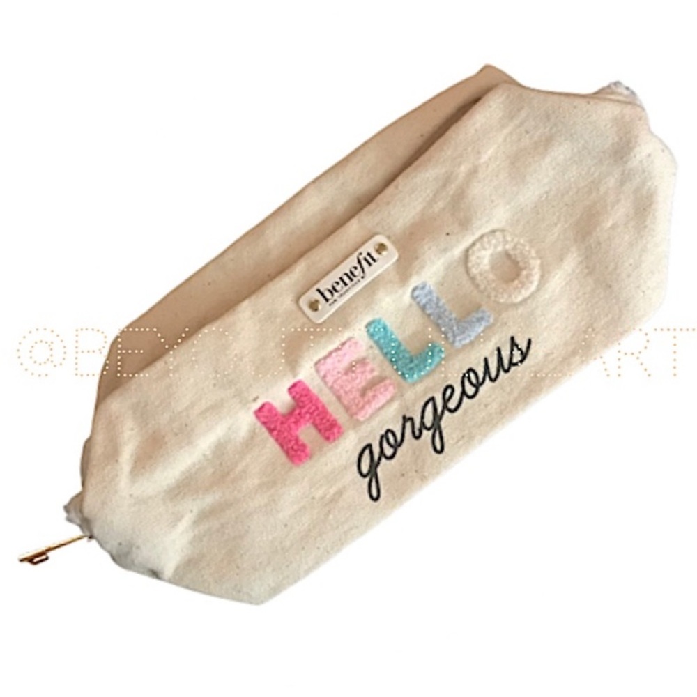Benefit 'Hello Gorgeous' Branded Varsity Cosmetics Bag with Zip Top Closure